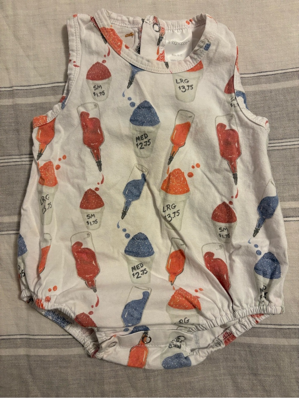 Lil Lagniappe 6-12M New Orleans Sno-Ball White Bubble Romper - Red, Orange, Blue